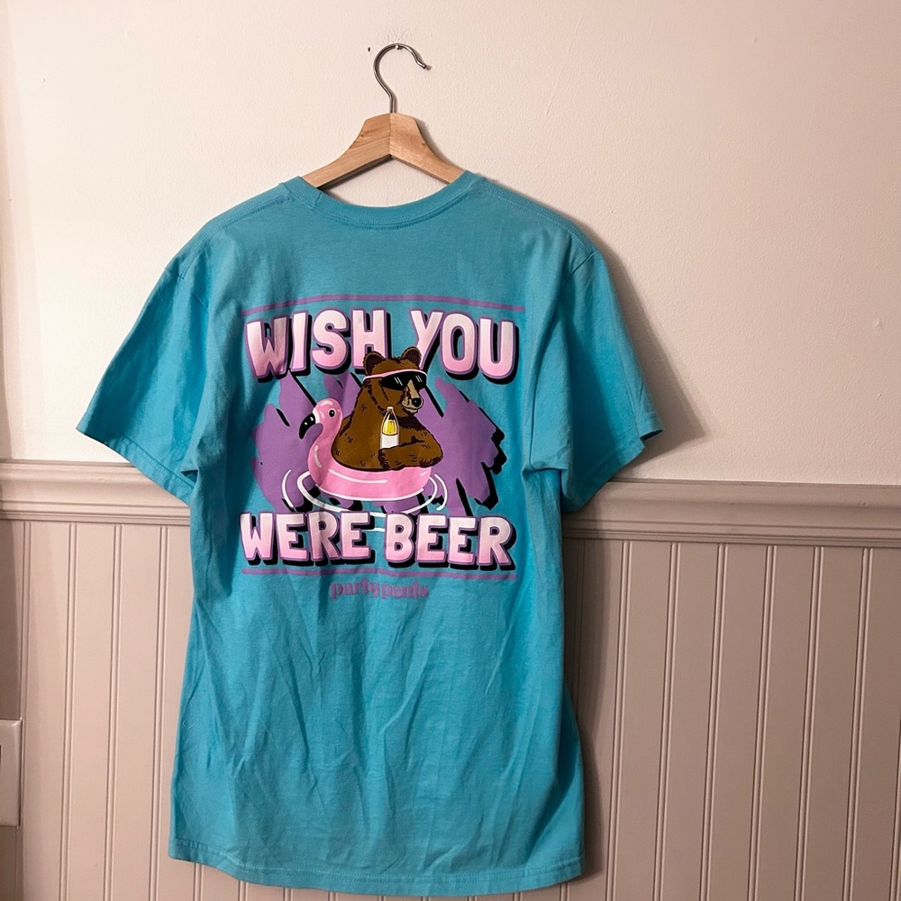 Party Pants Men’s Medium Teal Wish You Were Beer Graphic Tee Shirt